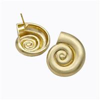 Copper Stud Earrings Spiral Shell Matte Gold Plated, approx 20-25mm