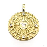 copper circle pendant pave zircon, gold plated, approx 20mm dia