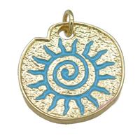 teal Enamel Rebirth symbols, copper pendant, gold plated, approx 22-24mm