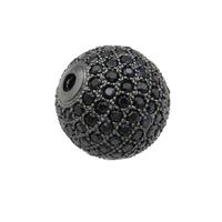 copper Beads paved zircon, round, black plated, approx 16mm dia