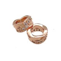 Copper Rondelle Beads Pave Zircon Large Hole Rose Gold, approx 8mm