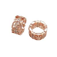 Copper Rondelle Beads Pave Zircon Large Hole Cross Rose Gold, approx 8mm