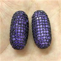 Copper Rice Beads Micro Pave Purple Zirconia Black Plated, approx 12-25mm