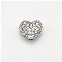Copper Heart Beads Micro Pave Zirconia Platinum Plated, approx 9mm