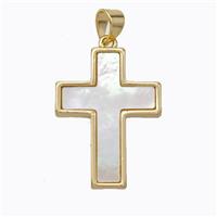 Copper Cross Pendant Pave Shell Gold Plated, approx 18-24mm