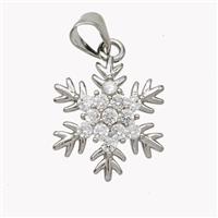 Copper Snowflake Pendant Micropave Zirconia Platinum Plated, approx 16mm