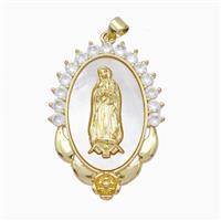 Copper Jesus Pendant Pave Shell Zirconia 18K Gold Plated, approx 25-37mm