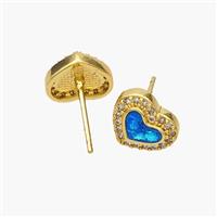 Copper Heart Stud Earrings Pave Fire Opal Zirconia 18K Gold Plated, approx 10mm