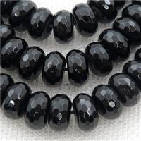 Black Onyx Agate Beads, Faceted Rondelle, approx 10x14mm