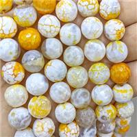 Yellow Fired Agate Beads Faceted Round Dye, approx 12mm dia