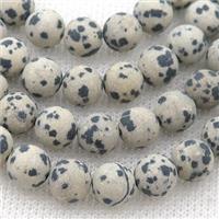 round black Dalmatian Jasper Beads, matte, approx 8mm dia