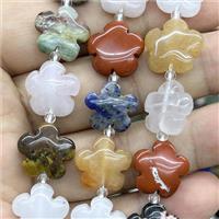 mixed Gemstone Flower Beads, approx 15mm