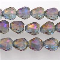Chinese Crystal Glass Beads, faceted teardrop, rainbow, approx 7-9mm, 60pcs per st