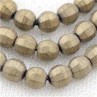 matte Hematite lantern beads, pyrite color electroplated, approx 8mm dia