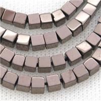 Chocolate Hematite Cube Beads, approx 2mm