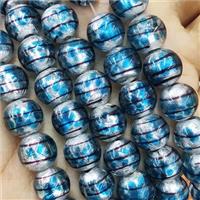 Larmwork Glass Beads With Silver Foil Round Line Aqua, approx 12mm dia