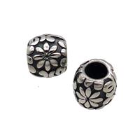 Stainless Steel Round Beads Large Hole Flower Antique Silver, approx 10-11mm, 5mm hole