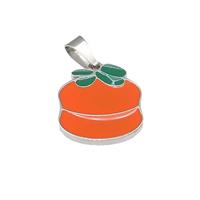 Persimmon Charms Raw Stainless Steel Pendant Orange Enamel, approx 15-16mm