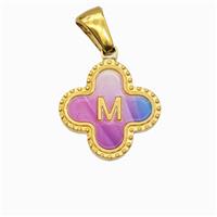 Stainless Steel Clover Pendant Letter-M Painted Gold Plated, approx 15mm