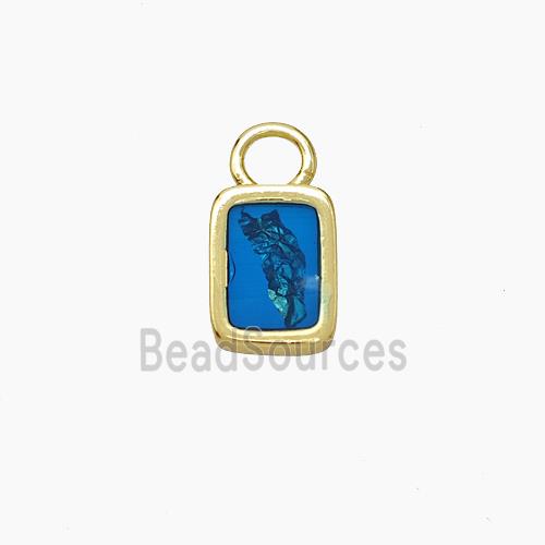 Copper Rectangle Pendant Pave Blue Resin Gold Plated