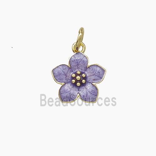 Copper Flower Pendant Purple Enamel Gold Plated