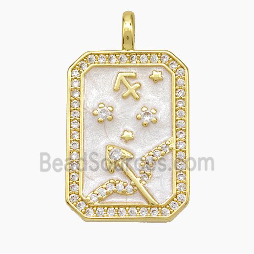 Copper Tarot Card Pendant Pave Zirconia Zodiac Sagittarius Painted Gold Plated