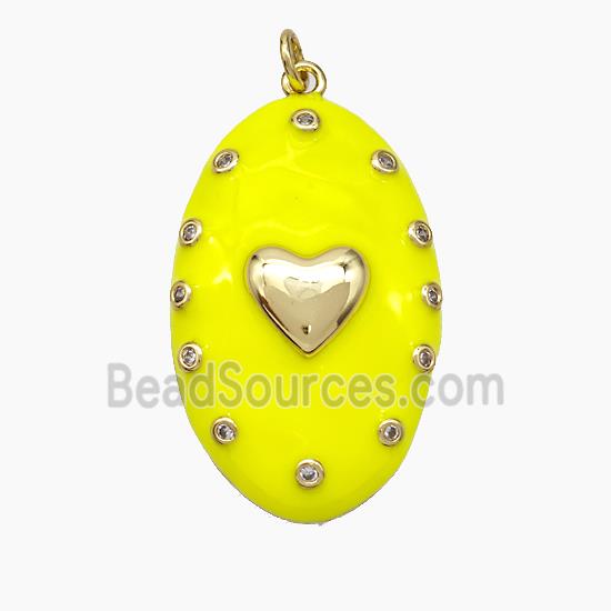 Copper Oval Pendant Yellow Enamel Heart Gold Plated