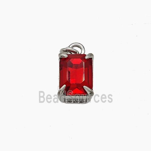 Red Cubic Zirconia Pendant Copper Rectangle Platinum Plated
