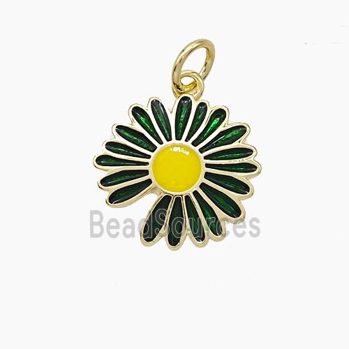 Copper Sunflower Pendant Black Enamel Gold Plated
