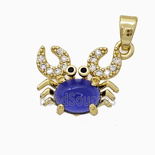 Copper Crab Pendant Pave Zirconia Blue Jade Gold Plated