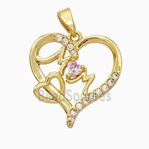 Copper Heart Pendant Pave Zirconia Mom Gold Plated