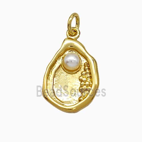 Copper Clam Shell Pendant Pave Pearlized Resin Gold Plated