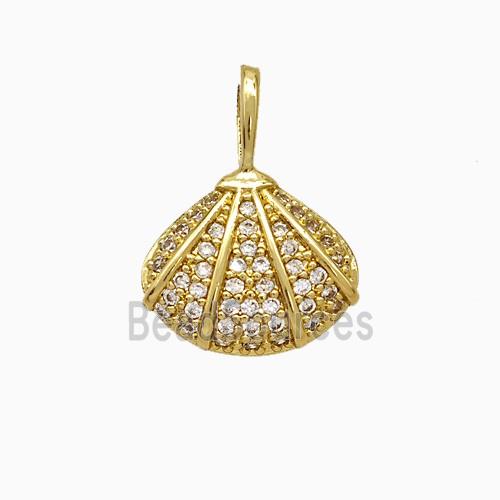 Copper Scallop Shell Pendant Pave Zirconia Gold Plated