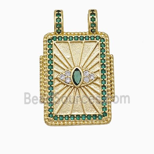 Copper Tarot Card Pendant Micropave Zirconia Eye 2loops Gold Plated