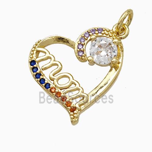 Copper Heart Pendant Pave Zirconia Mom Gold Plated