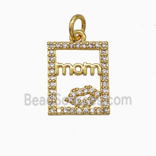 Copper Lips Pendant Pave Zirconia Mom Rectangle Gold Plated