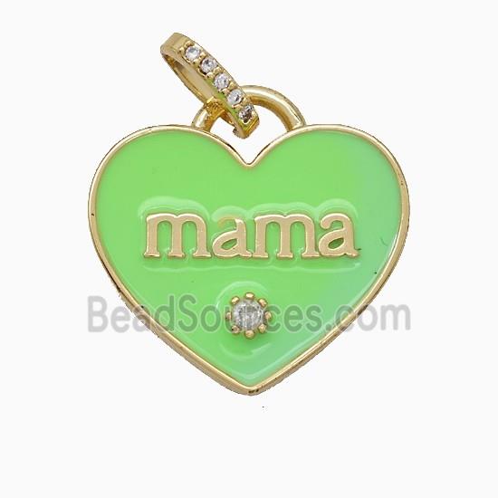 Copper Heart Pendant Green Enamel Mama Gold Plated