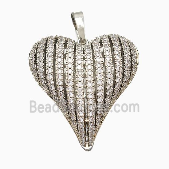 Copper Heart Pendant Pave Zirconia Hollow Platinum Plated