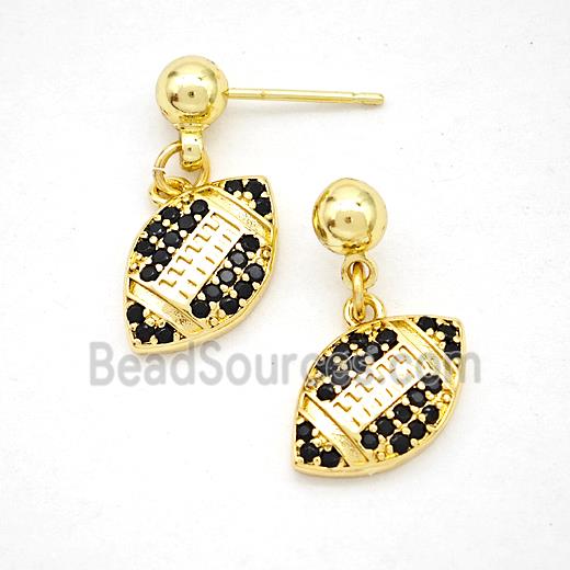 American Football Copper Stud Earrings Pave Zirconia Sports Gold Plated