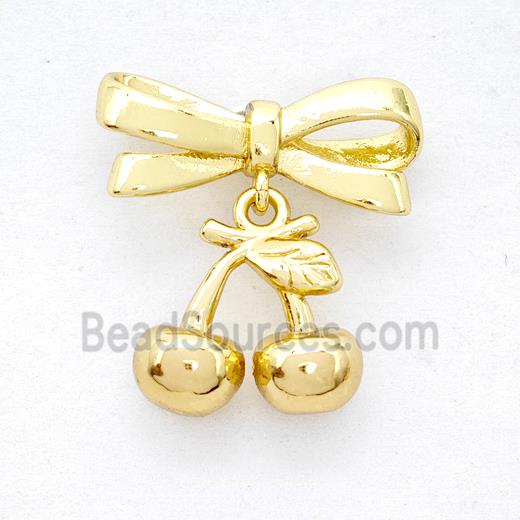 Copper Bowknot And Cherry Earrings Gold Plated