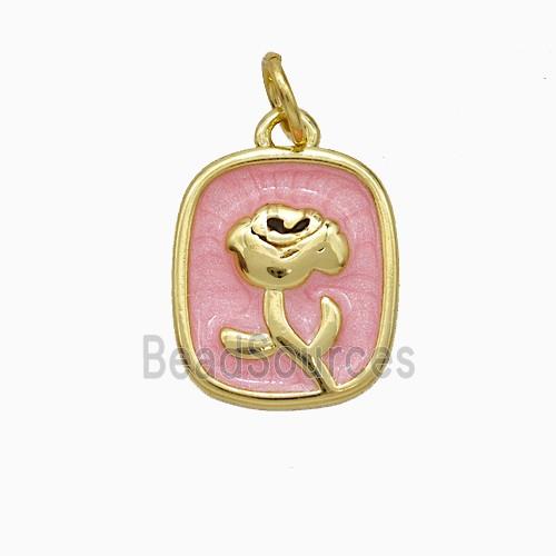 Copper Flower Pendant Pink Painted Gold Plated
