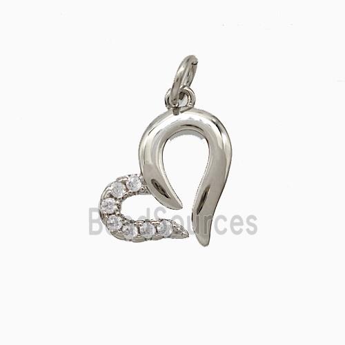 Copper Heart Pendant Pave Zirconia Platinum Plated