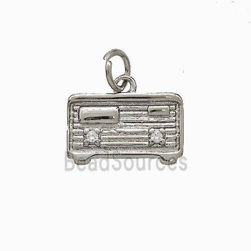 Copper Radio Charms Pendant Pave Zirconia Platinum Plated