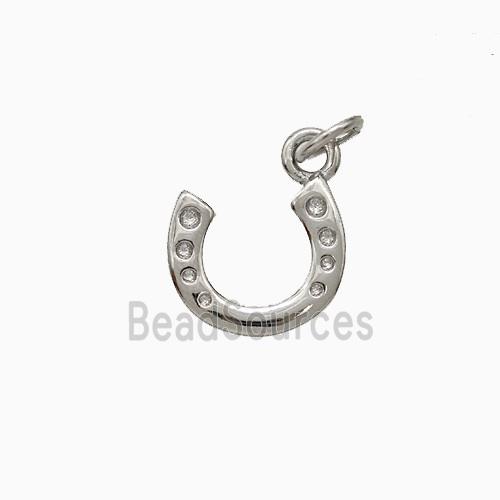 Copper Horseshoe Pendant Pave Zirconia Platinum Plated
