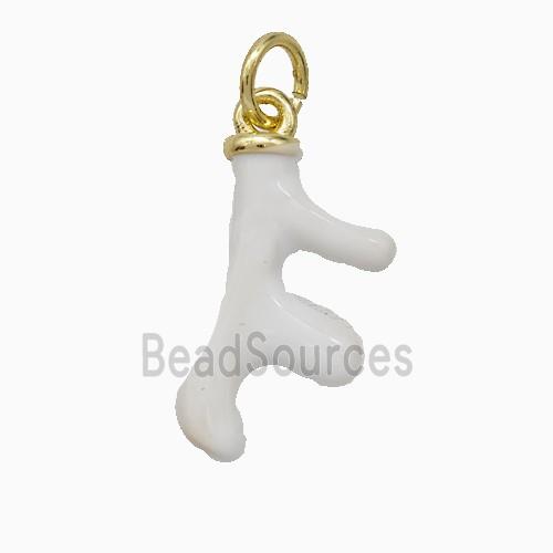 Deer Antler Charms Copper Pendant White Enamel Gold Plated
