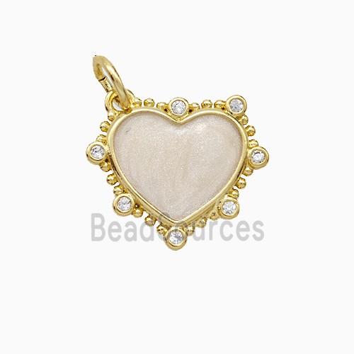 Copper Heart Pendant Pave Zirconia White Painted Gold Plated