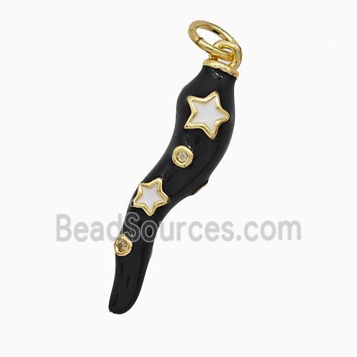 Copper Chili Pendant Black Enamel Star Gold Plated