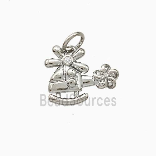 Helicopter Charms Copper Pendant Pave Zirconia Airplane Platinum Plated