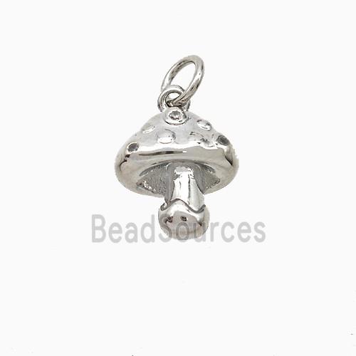 Mushroom Charms Copper Pendant Pave Zirconia Platinum Plated