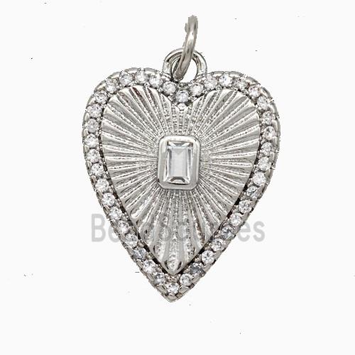 Copper Heart Pendant Pave Zirconia Platinum Plated